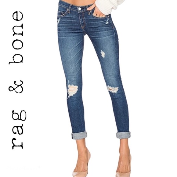 Rag & Bone Distressed Capri Cropped Skinny Cut Out Jeans Canyon Blue 24 - Picture 1 of 15